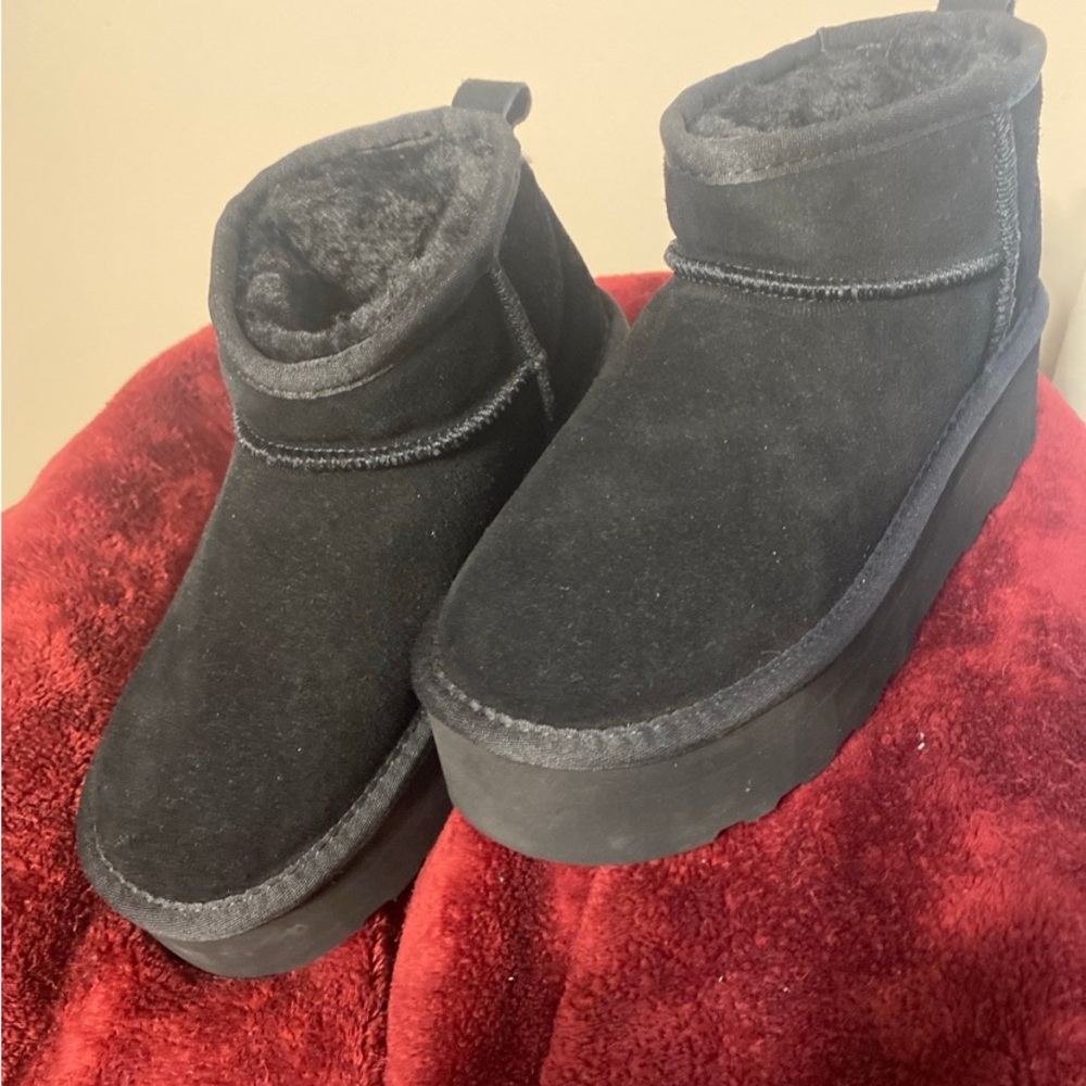 Black Suede Ultra Mini Platform Ankle Boots (new w/o box)